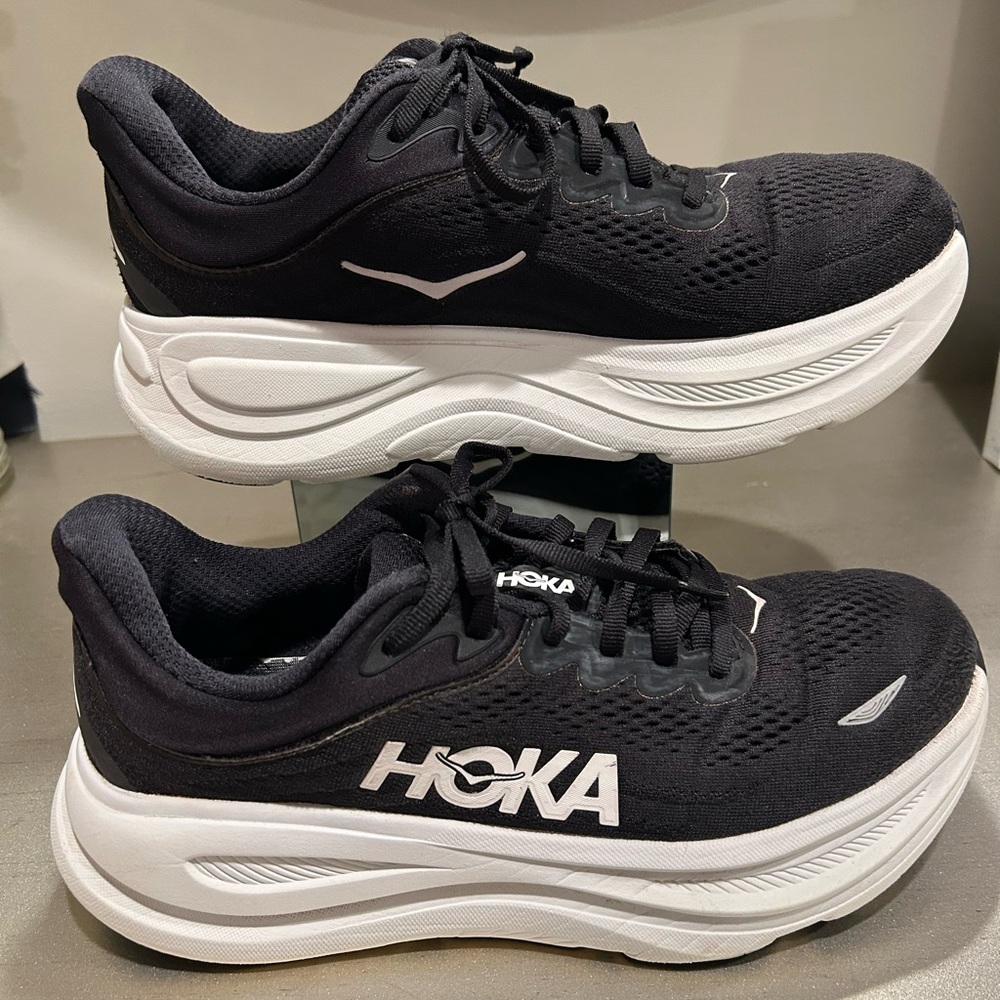 Hoka  Bondi Black and White Women's Cushioned Running Shoes